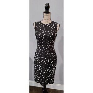 Calvin Klein Sleeveless Black & White Polka Dot Midi Dress With Gold Back Zipper